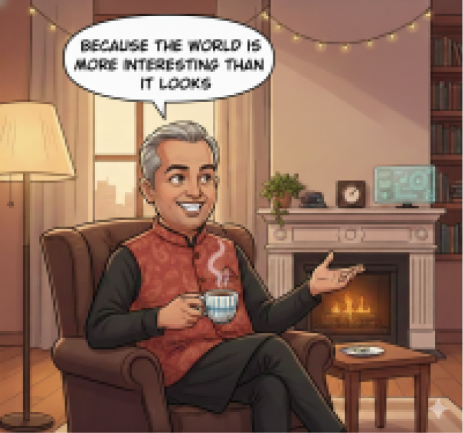 Dr. Samiran Ghosh caricature in an armchair